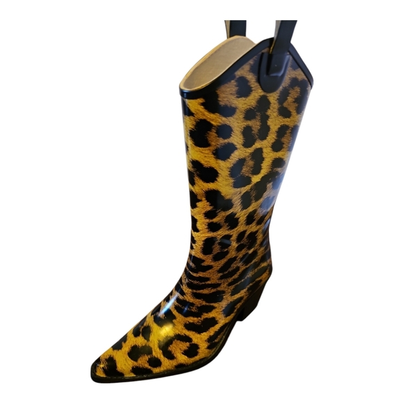 Trendy and Stylish Leopard Print Cowboy Style Rubber Rain Boots Euro S37 - Picture 2 of 10
